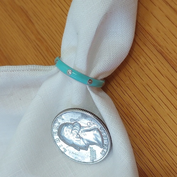 925 turquoise enamel with stud white stones silver ring - Picture 4 of 5